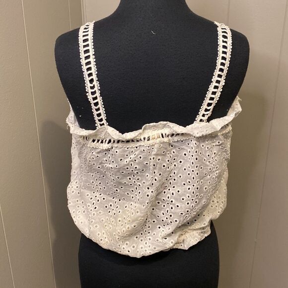 NEW Elan Small Elastic Hem Elastic Neckline Ruffled Strap Breathable White Lace - Picture 5 of 8